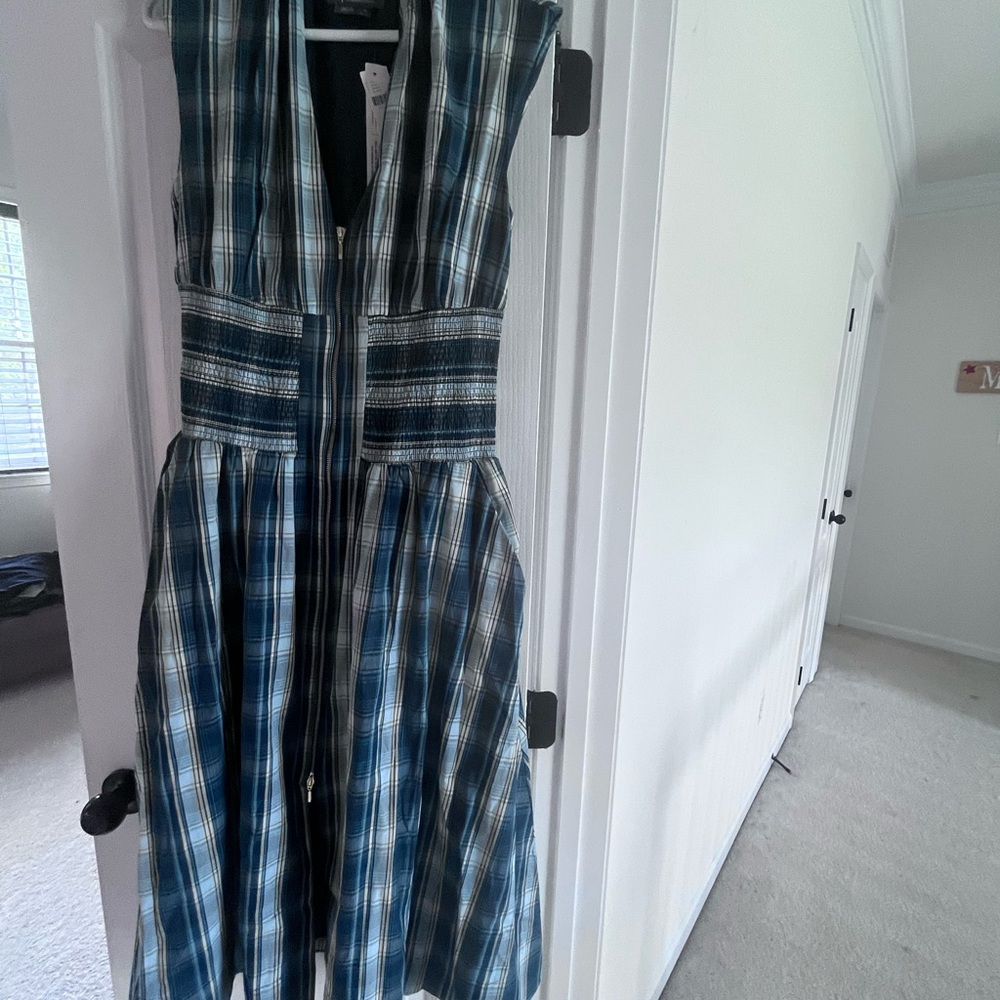 NWT - Anthropologie Blue / Green Plaid Dress, Size Medium - Picture 2 of 7